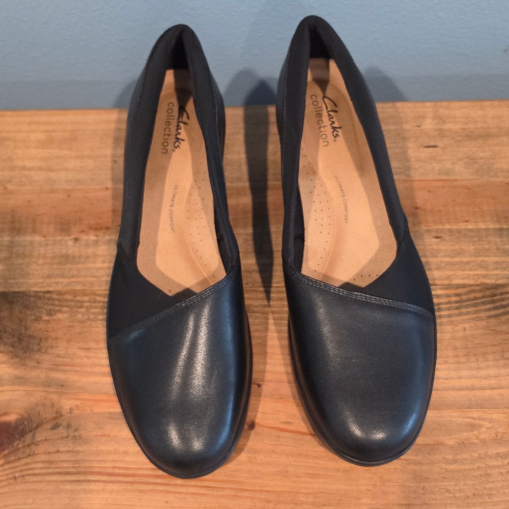 Clarks Womens Suttyn Walk Wedge Black Leather Slip On Comfort Shoes Size 11 M - Picture 3 of 10